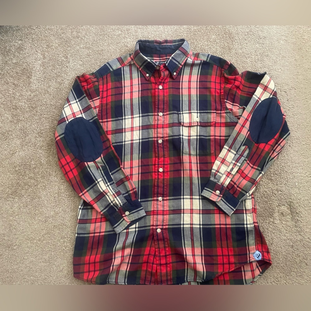 Men's Red and Navy Plaid Shirt Cremiux Brand size large